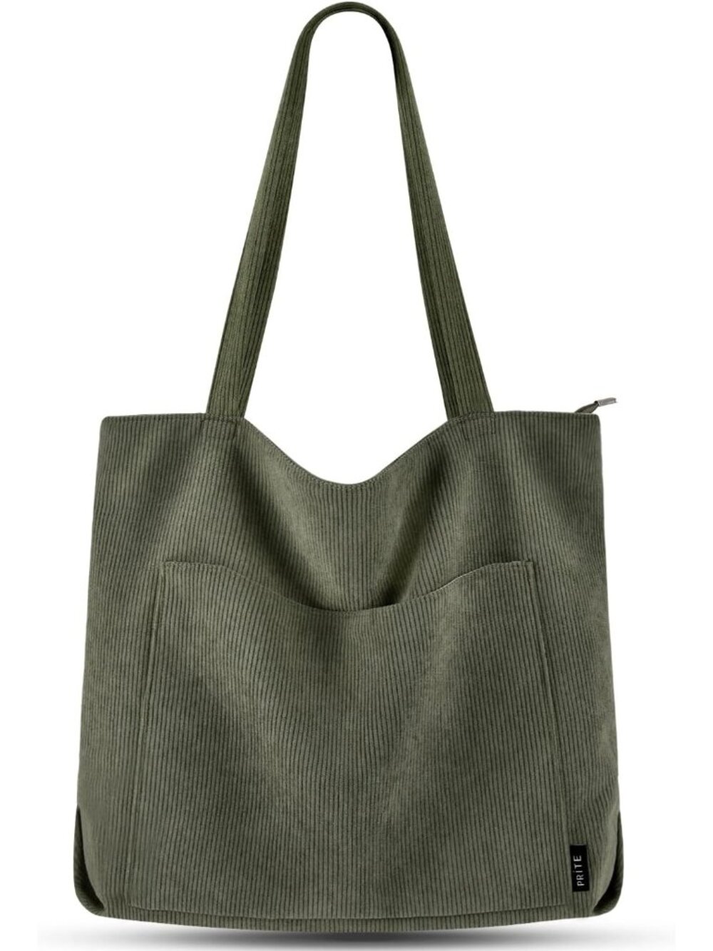 Women's Green Corduroy Tote Bag Zipper Large Shoulder Bag with Zipper Pockets